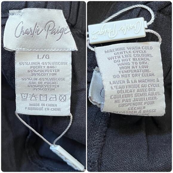 Charlie Paige New Black Linen Blend Wide Leg Crop Pant Size Large Resort Breezy - Picture 9 of 10